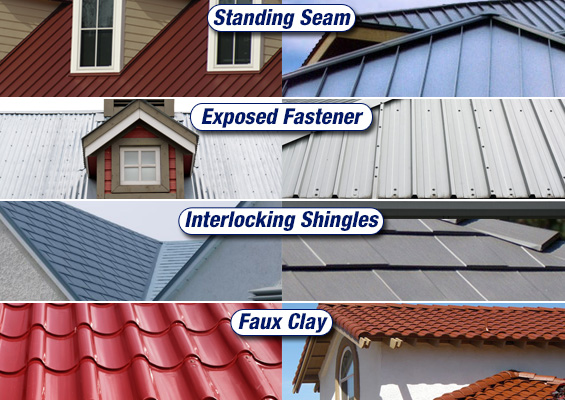 Standing Seam, Exposed Fasteners, Interlocking Shingles / Metal Shingles, Faux Clay / Metal Tiles